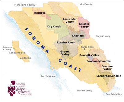Sonoma Coast Mapa de áreas vinícolas
